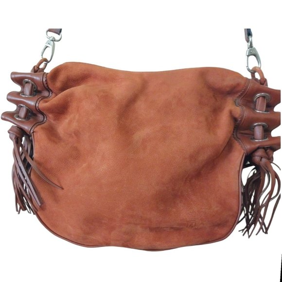 John Cole Womens Brown Suede Full Grain Leather Hobo Western Saddle Bag Purse - Picture 2 of 12